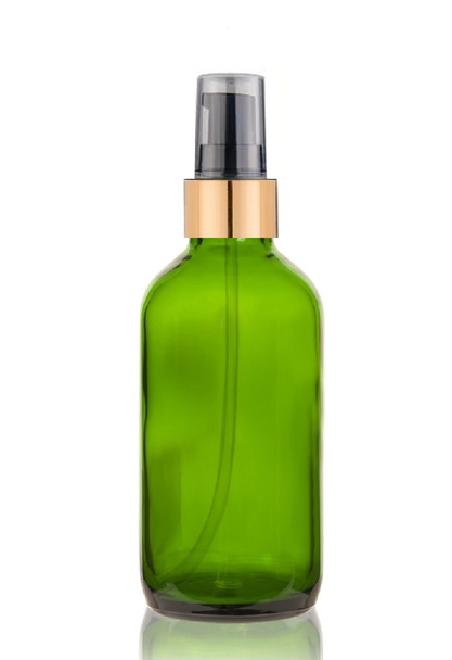 2 Oz Green Glass Bottle w/ Black-Matte Gold Treatment Pump