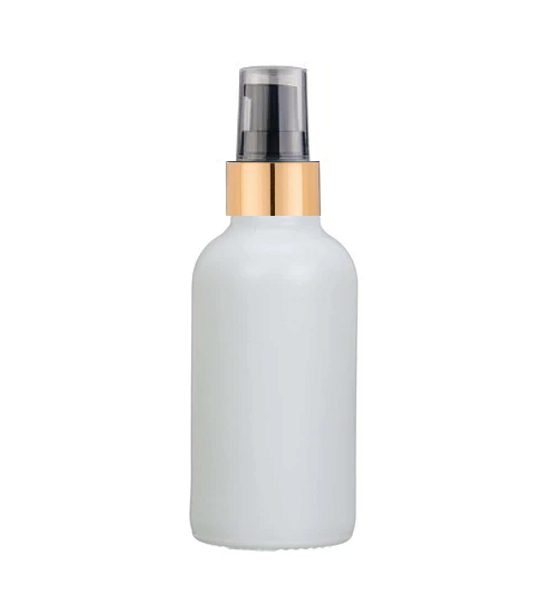1 Oz Matt White Glass Bottle w/ Black-Matte Gold Treatment Pump