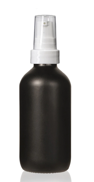 2 Oz Matte Black Glass Bottle w/ White Smooth Treatment Pump