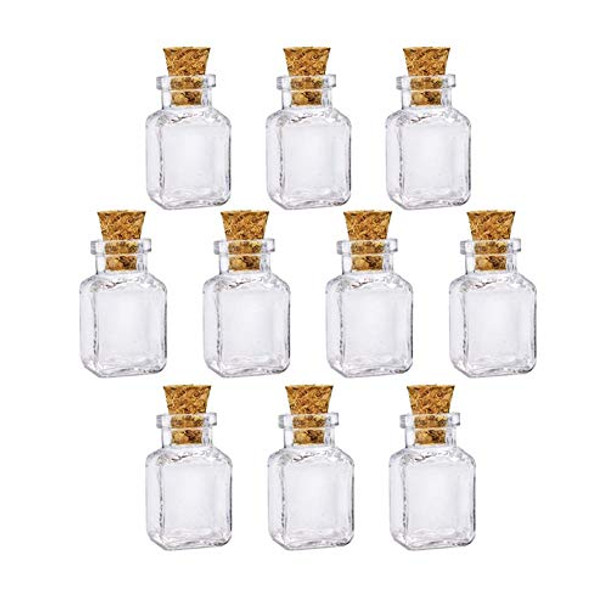 10Pcs Square Shape Mini Glass Bottles Essential Oil Bottle Perfume Bottle Wish Bottles,Necklace Decorative Pendant