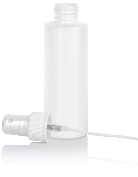4 oz HDPE Plastic White Cylinder Bottle w/ White Fine Mist Sprayer