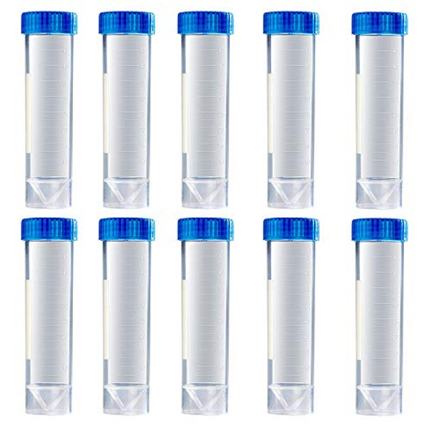 50 Pcs 50ml Plastic Centrifuge Tubes with Blue Screw Cap Conical Bottom, Abuff Plastic Test Tube for Cold Storage