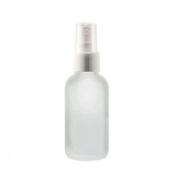 1 Oz FROSTED Glass Bottle w/ White Fine Mist Sprayer