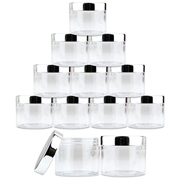 60 Grams/60 ML (2 Oz) Round Clear Leak Proof Plastic Container Jars with SILVER Lids for Travel Storage Makeup Cosmetic Lotion Scrubs Creams Oils Salves Ointments (12 Pieces)