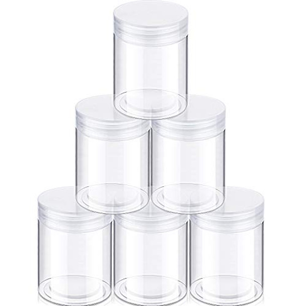 6 Pack Plastic Pot Jars Round Clear Leak Proof Plastic Cosmetic Container Jars with Lid for Travel Storage Make Up, Eye Shadow, Nails, Paint, Jewelry (10 oz, Clear)