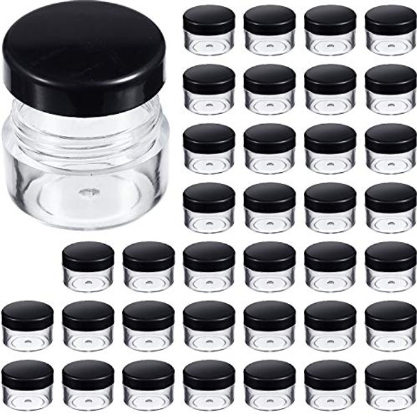 36 Packs Plastic Jars Round Clear Leak Proof Cosmetic Container Jars with Inner Liners and Black Lids for Lotions Ointments Travel Make Up Storage (0.17 oz, Black)