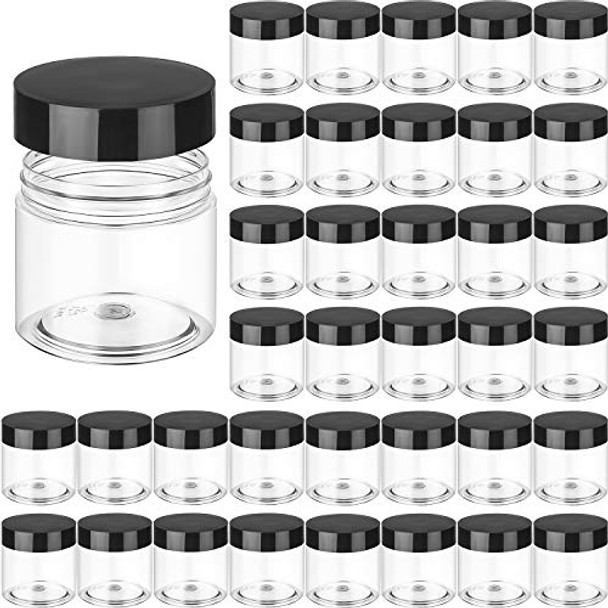 SATINIOR 36 Pieces Plastic Jars Round Clear Leak Proof Cosmetic Container Jars with Inner Liners and Lids for Lotions Ointments Travel Make Up Storage (1 oz, Black)