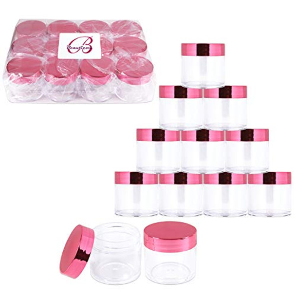 6 Pieces 1 oz. USA Acrylic Round Clear Jars with Flat Top Lids for Creams, Lotion, Make Up, Cosmetics, Samples, Herbs, Ointment (12 Pieces Jars + Lids, ROSE GOLD)