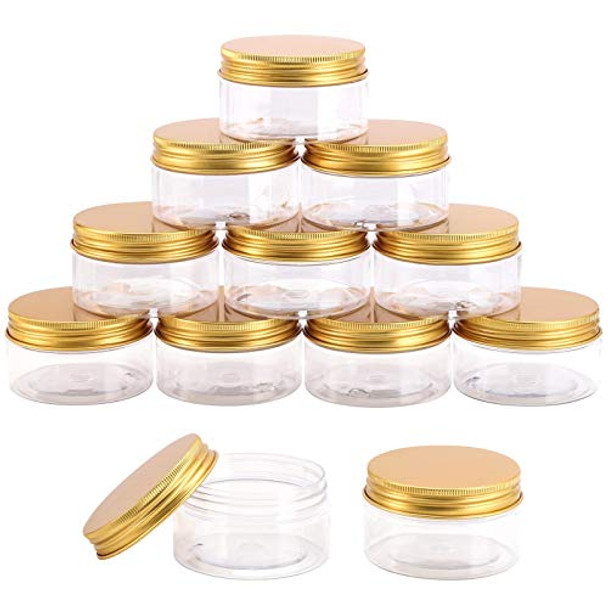 12-Pack 100ml Empty Clear Plastic Slime Storage Favor Jars for Beauty Products, DIY Slime Making, Gold