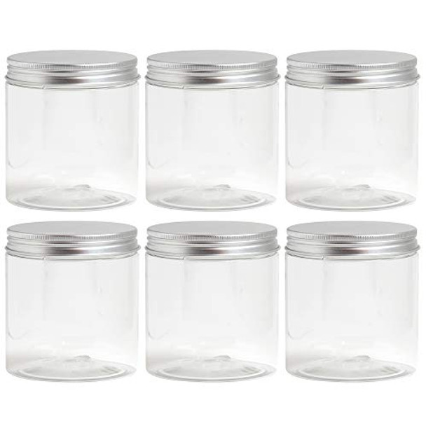 Plastic Jars With Lids, Jar With Lids, Plastic Mason Jar, Storage Containers For Cosmetics, Slime Storage Jars, Desert Containers, Airtight Plastic Jar With Lid, 6 Pack (16 oz, Silver)