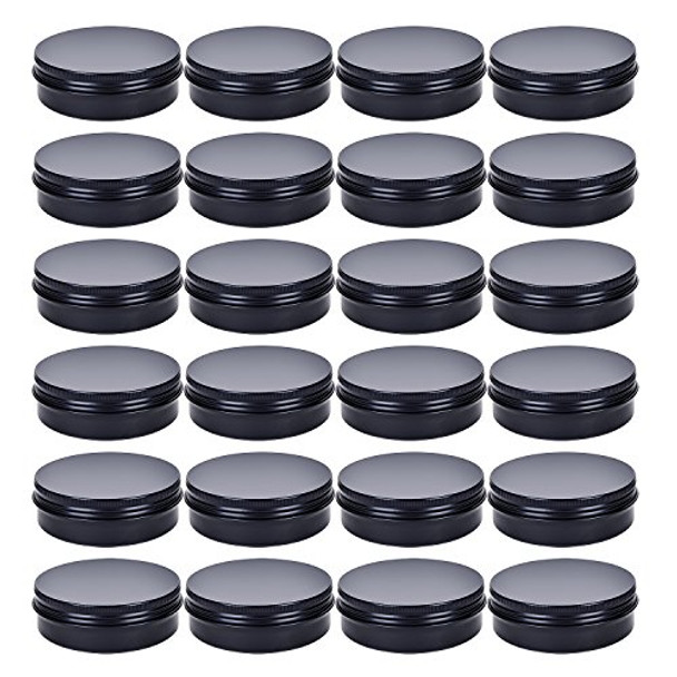 TMO 4 oz. Aluminum Tins Container 24 Pack Round Screw Lid Containers Jars Metal Storage Tin Jars Aluminum Tin Cans Food Tins Travel Tins,Black