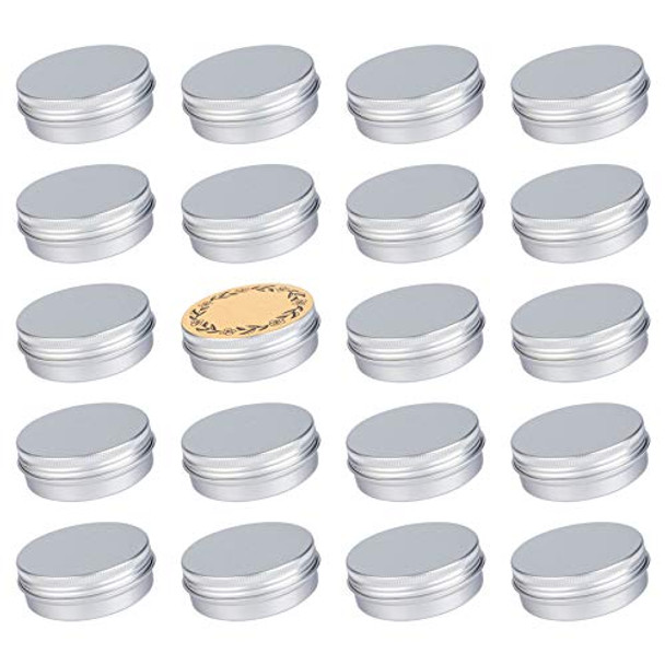 Screw Top Silver Aluminum Tin Jar with Screw Lid and Blank Labels - 23pcs, 2oz