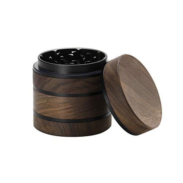 Premium Large Wooden Spice Grinder Pollen Collector with Magnetic Lid and Pollen Catcher 4 piece 2.5 inches (Black)