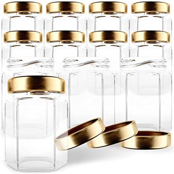 Hexagon Glass Jars 6oz Premium Food-grade. Mini Jars With Lids For Gifts, Wedding Favors, Honey, Jams And More. (12, 6oz)