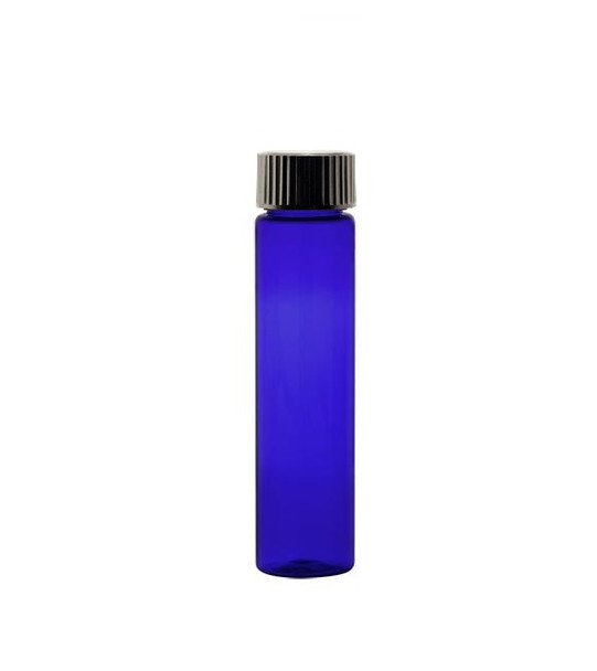 1 Oz (30ml) Cobalt Blue PET Cylinder Bottles with Black Poly Seal Cap