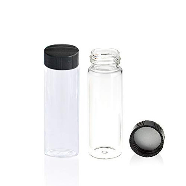Clear Glass Sample Vial, Liquid Sampling Sample Glass Bottle, 30ml(1OZ) Capacity, 27.5mm.I.D. 84mm, 24-400 Thread Black Closed Top Cap,PE Liner, Pack of 100