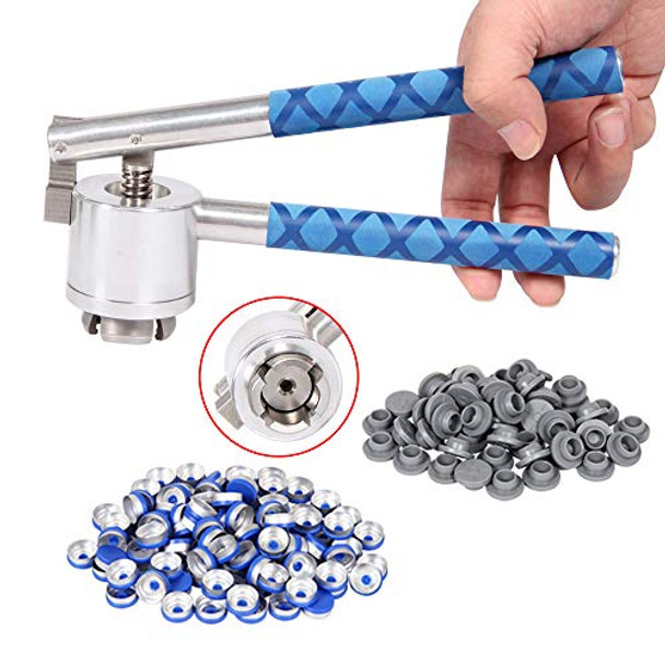 20mm Flip-off Vial Crimper, 100 Pcs Flip-off Caps and 100 Pcs Rubber Stoppers Are Included (20mm)