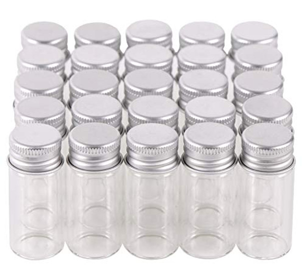 MaxMau 100 10ml Vials Small Mini Tiny Glass Bottles Clear Empty Jars with Aluminum Top Screw Lids Message Sample Bottle Wedding Favors Decorations DIY Jewelry Accessories Liquid Hold Storage