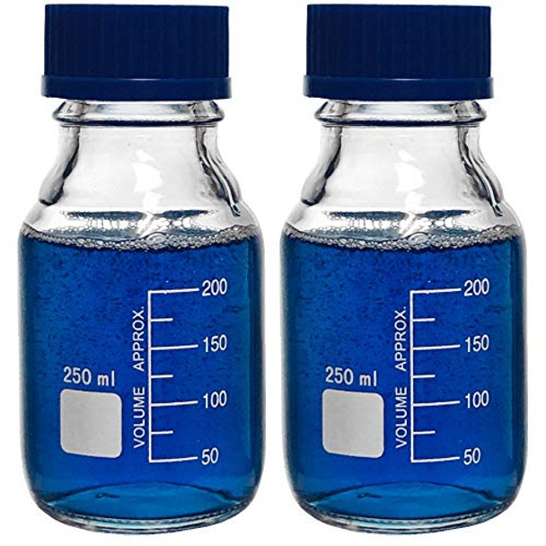 250ml Glass Round Media Storage Bottles with GL45 Screw Cap, Borosilicate Glass, Karter Scientific 251L3 (Pack of 2)