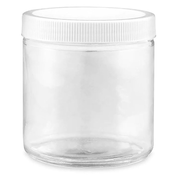 16 oz Straight-Sided Glass Jars - White Plastic Lid - 12/case