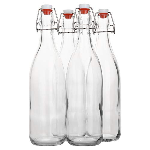 Flip Top Glass Bottle [1 Liter / 33 fl. oz.] [Pack of 4] Swing Top