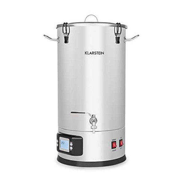 Beer Brewing Device, Mash Tun, 5-Piece Set, 1000 and 1600 Watts Power, LCD Display and Touch Control Panel, Temperature, Stainless Steel, 35 Litres / 9.2 gallons