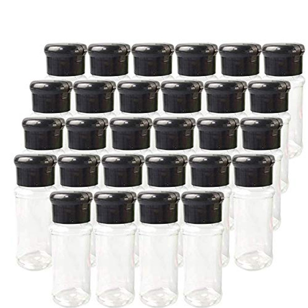 Set of 28 Pcs Empty Plastic Spice Bottles for Storing Barbecue Seasoning Salt Pepper,Shaker Bottles for Glitters,2.5 Fluid Ounces/75 ml (Black)