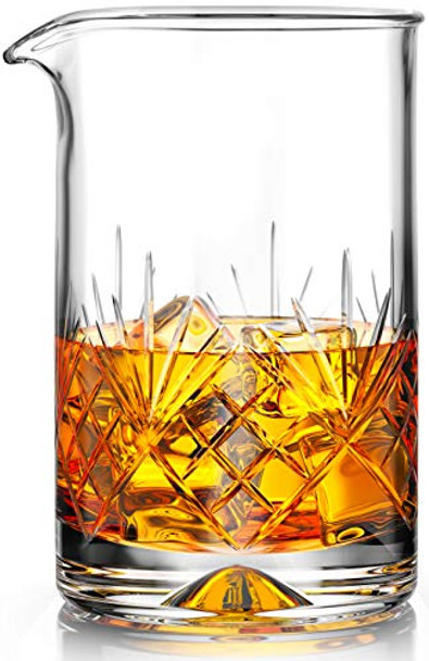 Crystal Cocktail Mixing Glass - 18oz 550ml - Thick Weighted Bottom - Premium Seamless Design - Professional Quality