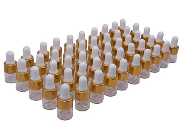 50 Pcs Clear Glass Dropper Vails 1ml Mini Essential Oils Sample Dropper Bottles For Traveling Essential Oils Perfume Cosmetic Liquid,With 2 pcs dropper