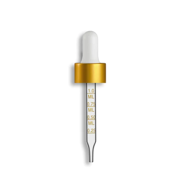 18-415 Matt Gold / White Bulb Calibrated Dropper fits 1 oz Euro Dropper Bottles