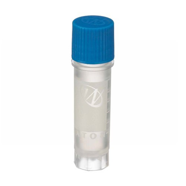 Wheaton W985868 Polypropylene Conical 2mL CryoElite Cryogenic Freestanding Vial, with Writing Patch and External Threaded Blue Cap (Case of 500)