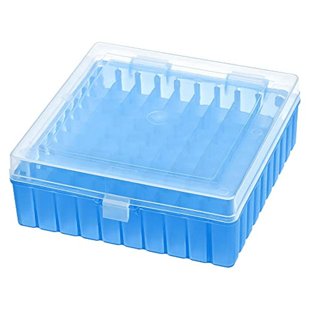 uxcell Centrifuge Tube Freezer Storage Box 100 Places Waterproof Polypropylene Lockable Cryogenic Holder Rack for 1.5/1.8/2ml Microcentrifuge Tubes Vials Samples, Blue