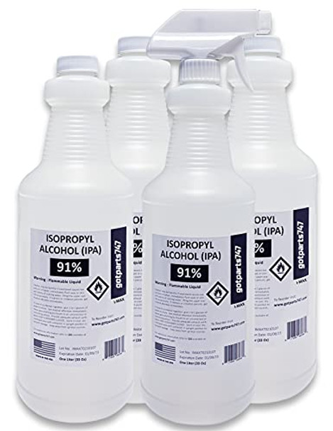 4 Liters (More Than 1 Gallon) Ultra High Purity USP Grade Isopropyl Alcohol 91% - Made in The USA - Includes One Trigger Sprayer