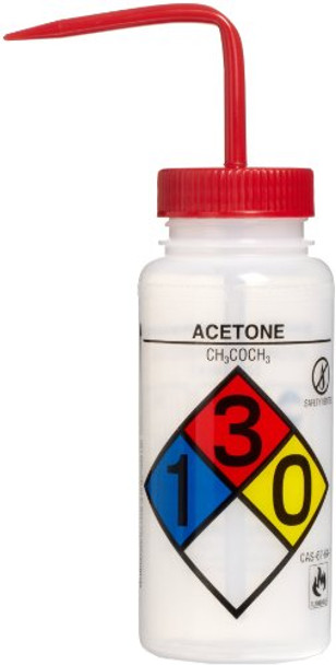 SP Scienceware - 118160001 Bel-Art Right-to-Know Safety-Vented/Labeled 4-Color Acetone Wide-Mouth Wash Bottles; 500ml (16oz), Polyethylene w/Red Polypropylene Cap (Pack of 4) (F11816-0001)