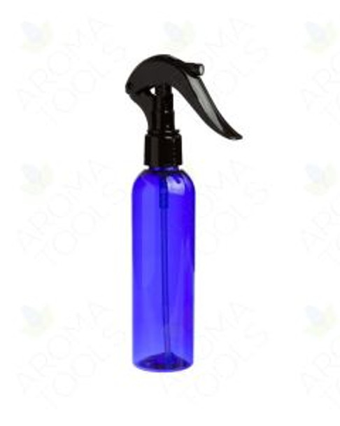 2 Oz Cobalt Blue PET  Boston Round Bottle w/ Black Trigger Sprayer