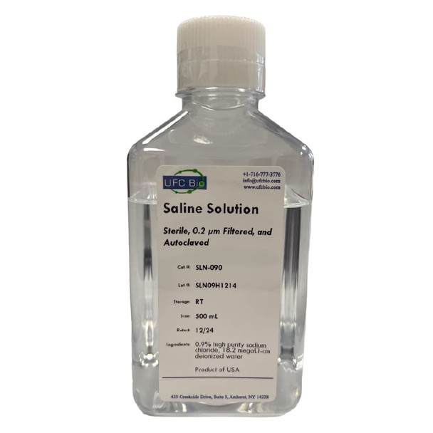 0.9% Normal Saline Solution - 0.22um Filtered and Sterile - 500 mL