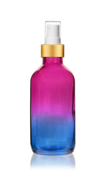 4 Oz Multi Fade Cosmic Cranberry and Teal blue Bottle with White Gold Fine Mist Sprayers