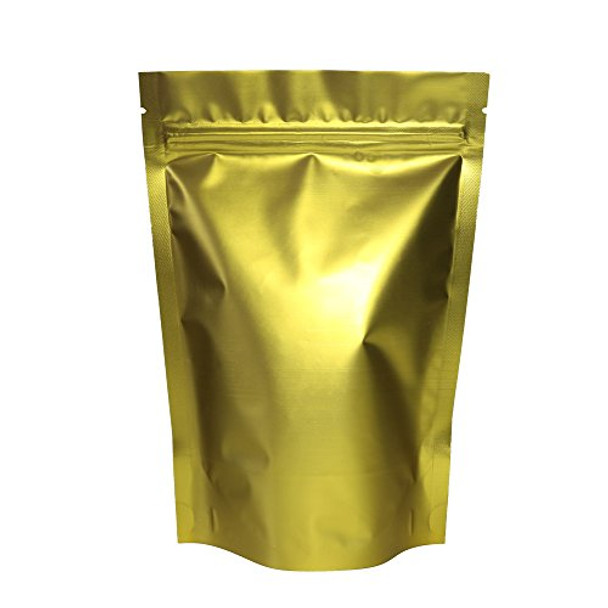 100PCS Matte Double-Sided Colored Stand-Up Resealable QuickQlick Bags (14x20cm (5.5x7.9"), Gold)