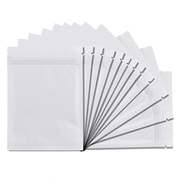 100 Pack Mylar Bags - 3.3 x 5.1 Inch Resealable Smell Proof Bags Foil Pouch Flat Bag with Front Window White