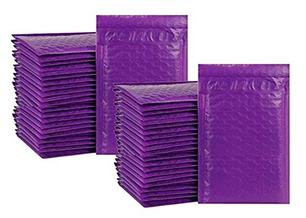 50-Pack #000 (4" x 8") Premium Mat Purple Color Self Seal Poly Bubble Mailers Padded Shipping Envelopes (Total 50 Bags)
