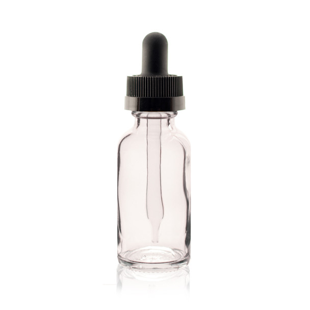 1 oz CLEAR Glass Bottle w/ Black Child Resistant Dropper