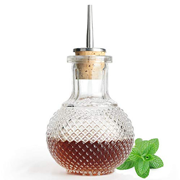 Bitters Bottle for Cocktails - Glass Bitters Bottle with Stainless Steel Dash Antique Design Professional Grade Home Ready Restaurantware DSBT0002 (220ml)