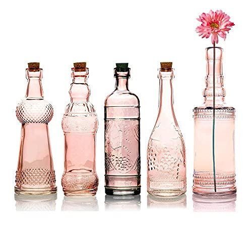 その他 Set of 5 bottles Royal Flush Pink Vintage Glass Bottles Set - (5 Pack, Assorted