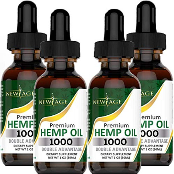 Hemp Oil Extract - 4 Pack - 1000 Natural Hemp - Grown & Made in USA - Natural Hemp Drops - Helps with Sleep, Skin & Hair.