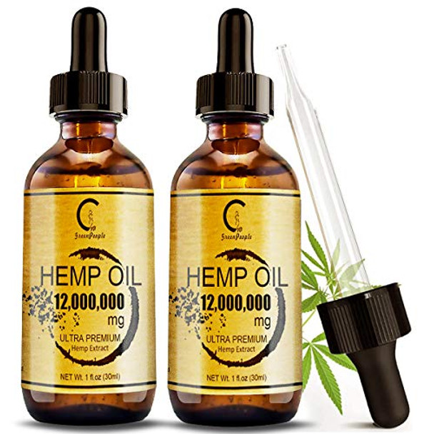 (2 Pack) 12000000MG Hemp Oil Extract for Stress Relief and Better Sleep - Aceite de Cáñamo, Immune Support - Best Pure Natural Organic Hemp Oil Extract - Rich in Omega 3-6-9, Non-GMO