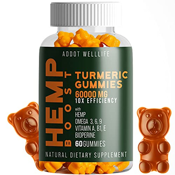 Turmeric Hemp Gummies - Natural High Potency Vitamin Gummies by ADDOT WellLife - Vegan Hemp Oil Infused Gummy (1 Bottle Turmeric Added)