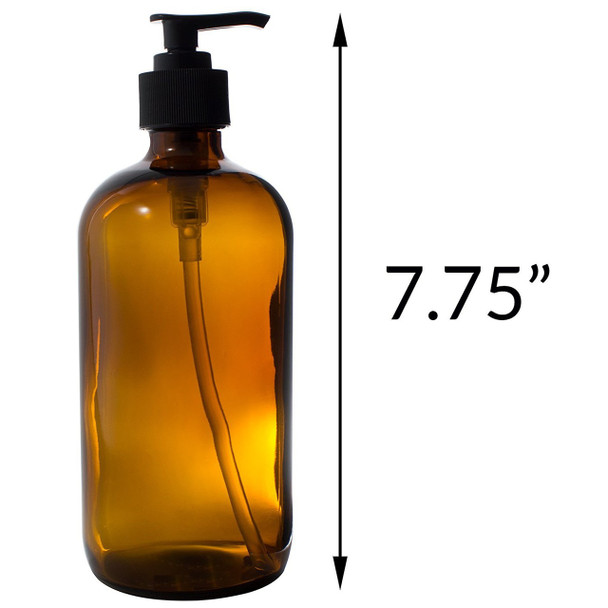 16 oz AMBER Glass Bottle - w/ Lotion Pump