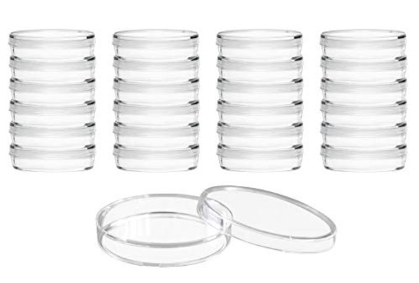 25PK Disposable Petri Dishes with Lids - Sterile - 3.4" Diameter, 0.5" Depth - Made of Polystyrene - Triple Vented - Transparent - Eisco Labs