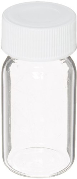JG Finneran 9-121 Clear Borosilicate Glass Standard VOA Vial with White Polypropylene Solid Top Closure and PTFE Lined, 24-400mm Cap Size, 20mL Capacity (Pack of 72)