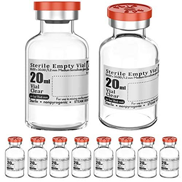 Sterile Empty Vials with Self Healing Injection Port,with Flip Off Aluminum Cap,Sterile Package (20ml,10)
